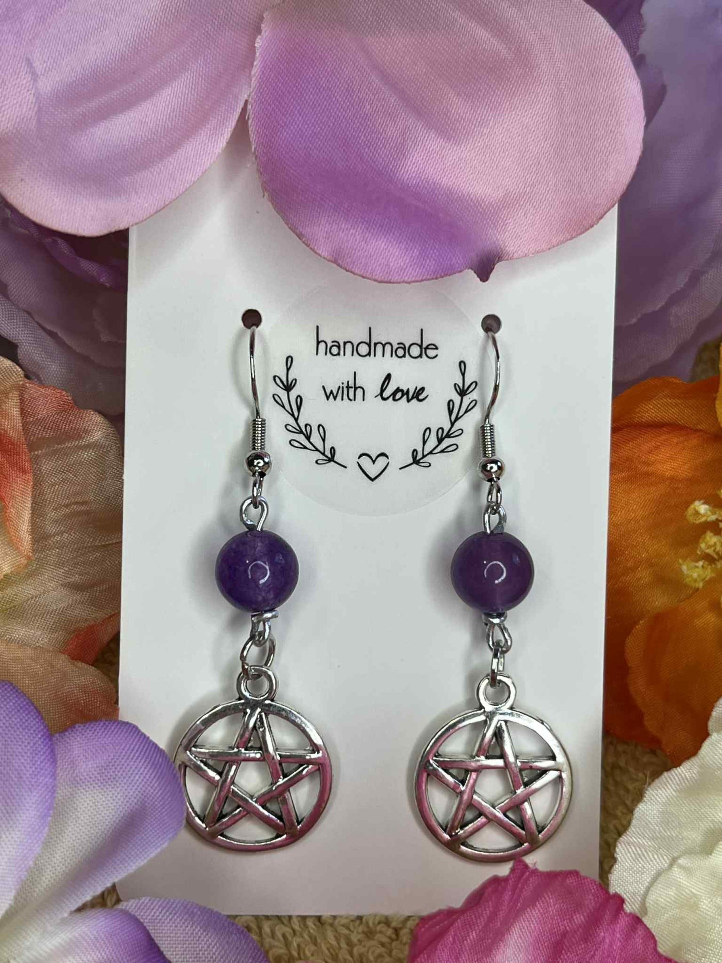 Amethyst & Pentagram Earrings