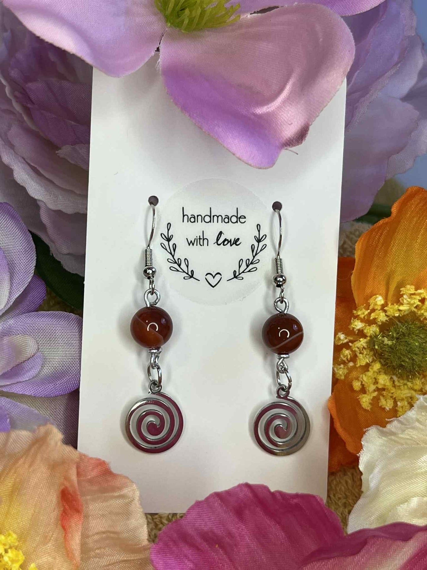Red Agate Swirl Earrings