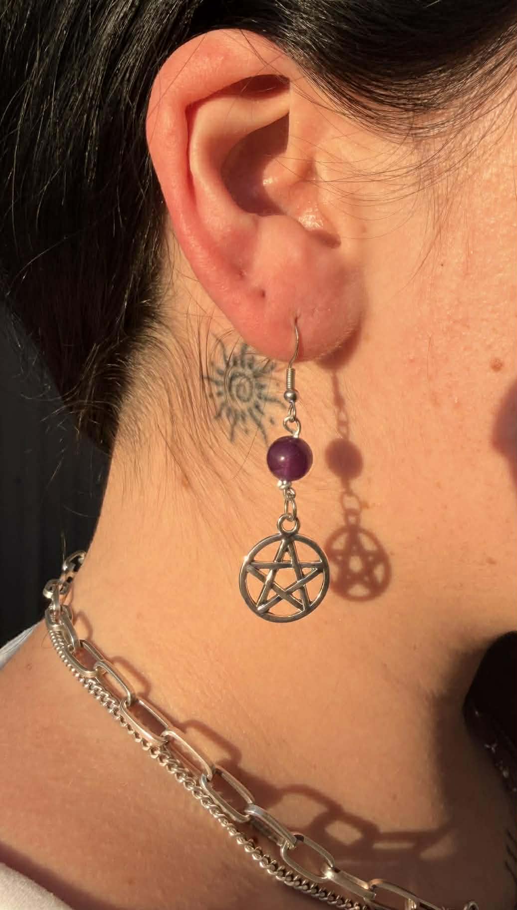 Amethyst & Pentagram Earrings
