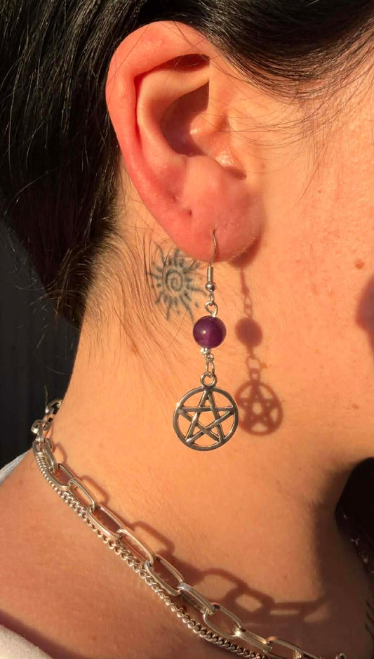 Amethyst & Pentagram Earrings
