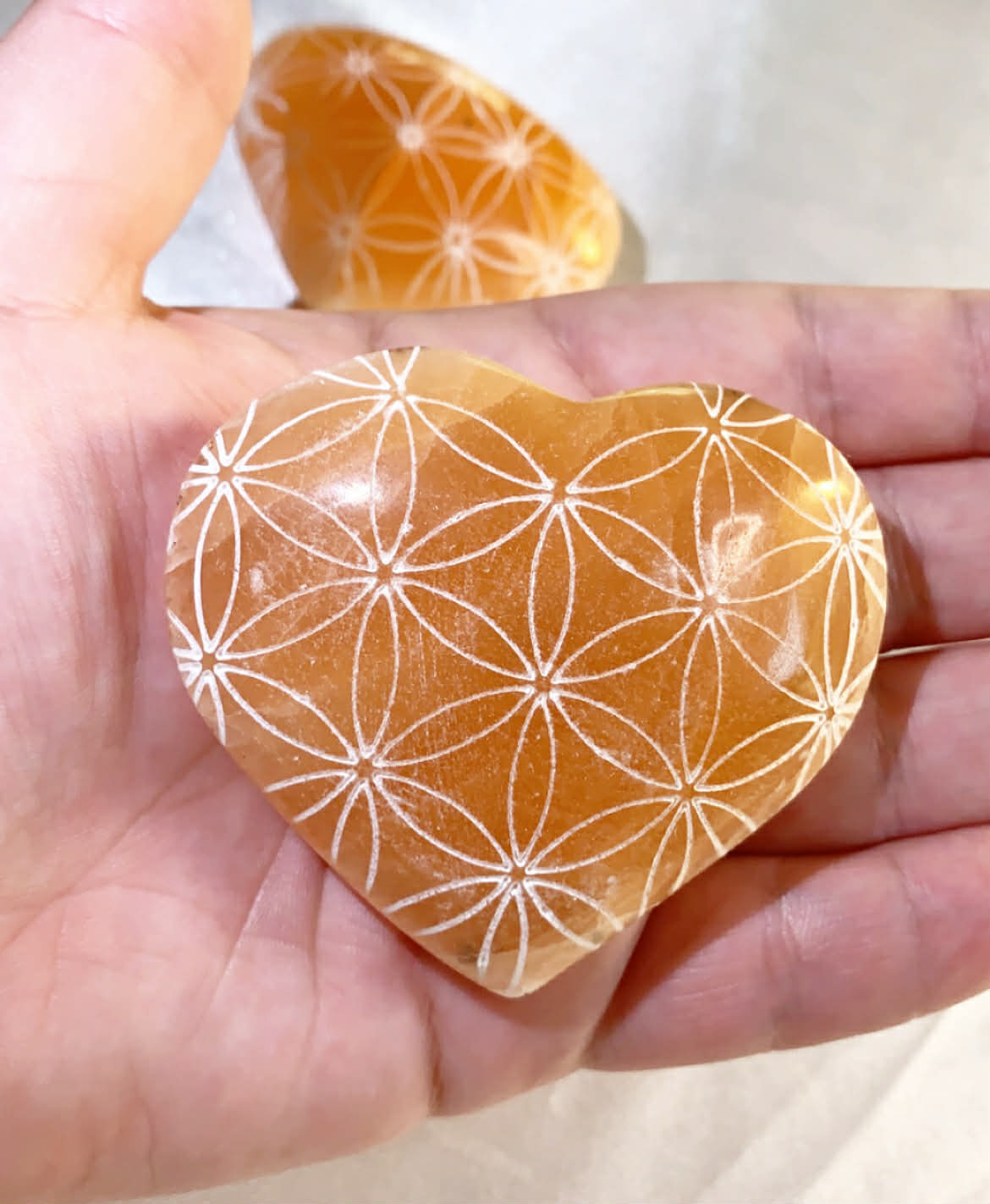 Peach Selenite Heart
